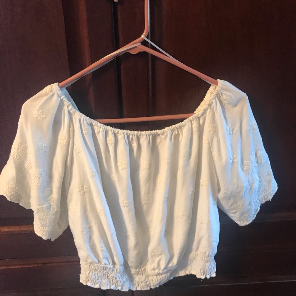 white cropped off the shoulder blouse